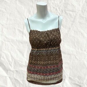 Y2K Babydoll Brown Bohemian Spaghetti Strap Top Prairie Silk Dainty Fairy